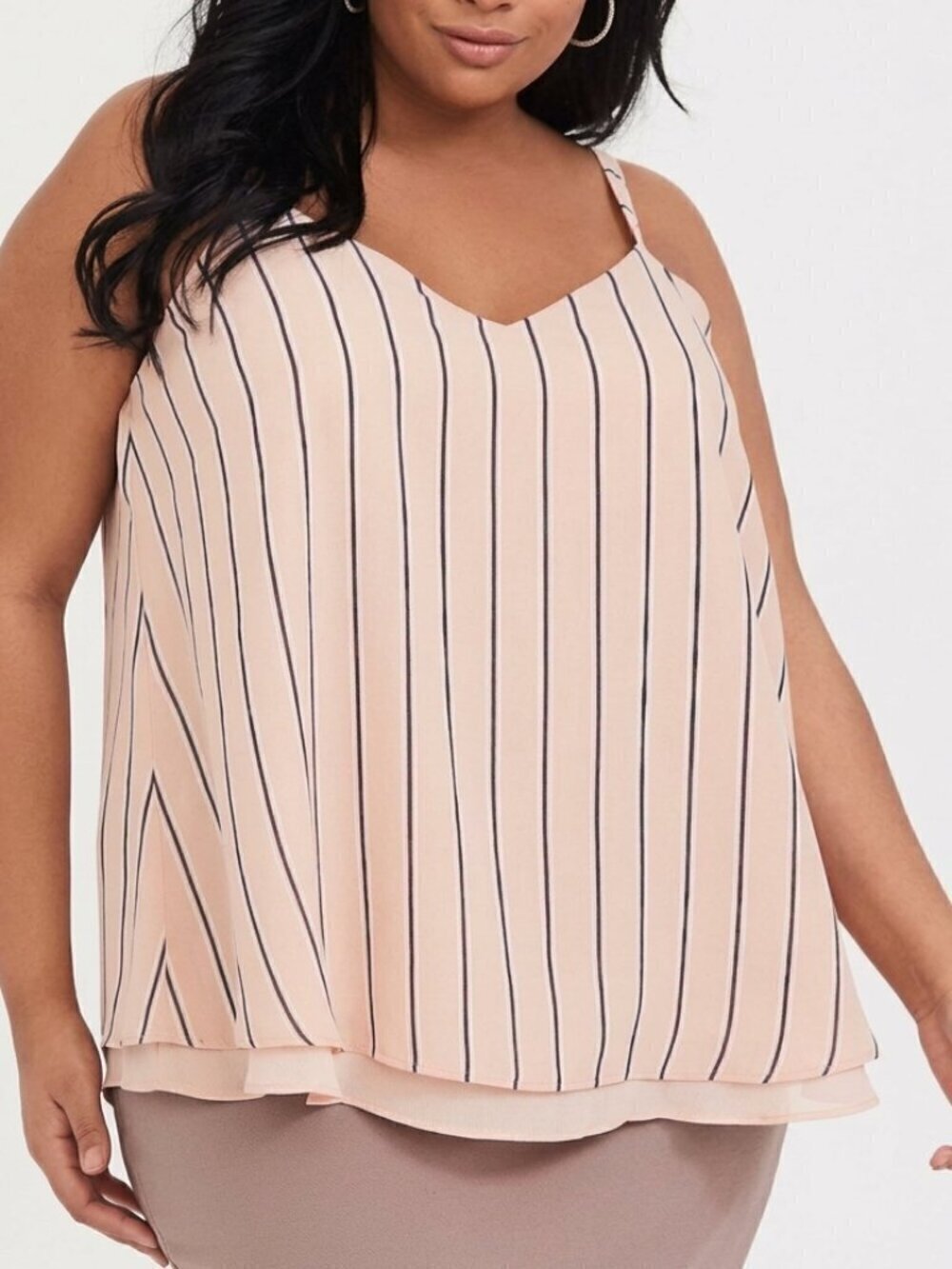 TORRID 1 Plus Size Sophie Double Layer Swing Cami Blush Pink Stripe Tank Blouse
